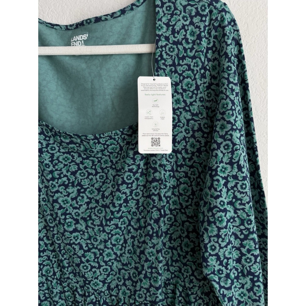 Lands End Peplum Top Womens Size 1X Teal Navy Floral Square Neck Cottagecore NEW - Picture 7 of 13